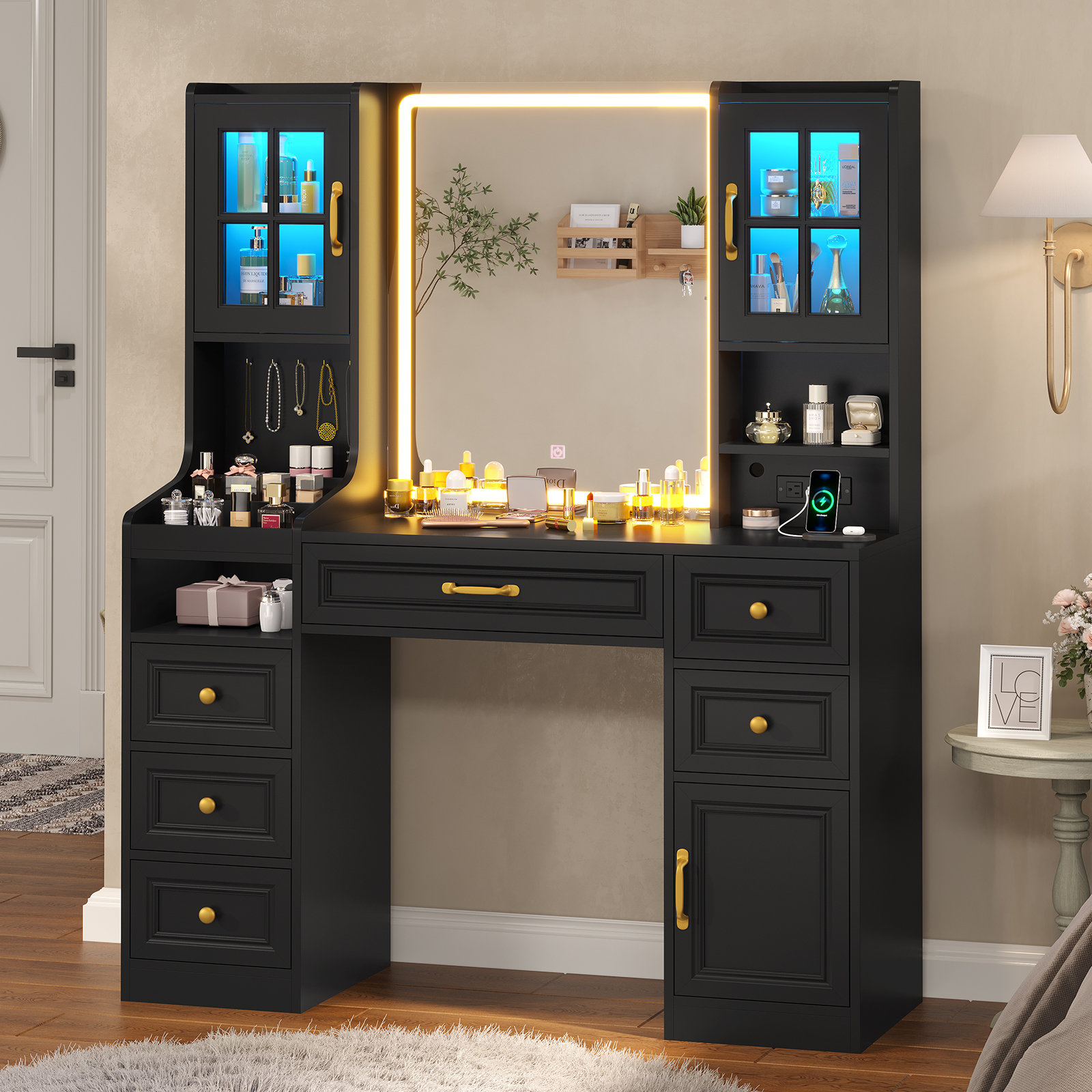 Ivy Bronx Vanity Desk With Touch Screen Mirror And Lights